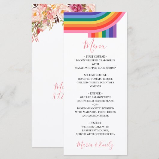 LGBT Lesbian Pride Rainbow Gay Weduwmenu Menu (Voorkant / Achterkant)