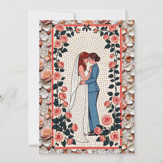 LGBT Lesbische bruiloft Mozaïek Tegel Bloemen Kaart (Achterkant)