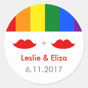 LGBT Lesbische Lippen Regenboog Bruiloft Ronde Sticker