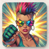 LGBT Lesbische Mohawk Uppercut Pop Art Bier Onderzetter (Voorkant)