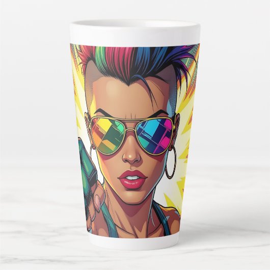LGBT Lesbische Mohawk Uppercut Pop Art Latte Mok (Voorkant)