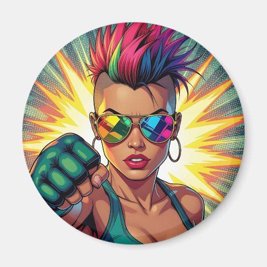 LGBT Lesbische Mohawk Uppercut Pop Art Magneet (Voorkant)