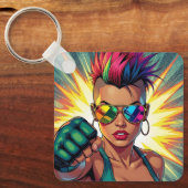 LGBT Lesbische Mohawk Uppercut Pop Art Sleutelhanger (Voorkant)