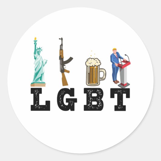 LGBT Liberty Pistolen Beer Trump Politieke Gift Ronde Sticker (Voorkant)