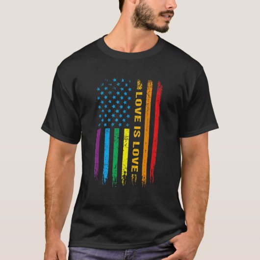 LGBT Liefde Is Liefde Amerikaanse Vlag Gay Pride L T-shirt (Voorkant)