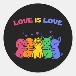 LGBT Liefde is Liefde Kleurrijke Katten en Honden  Ronde Sticker