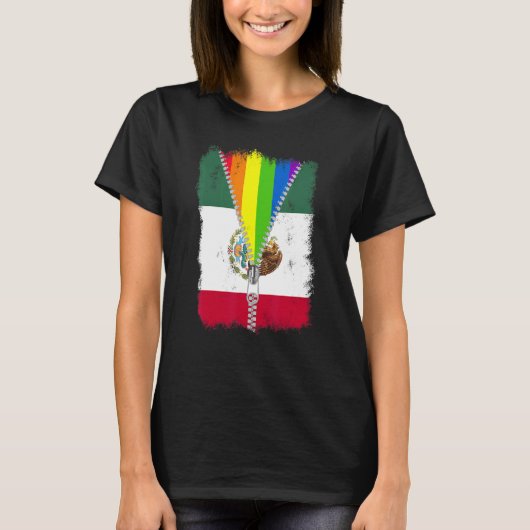 Lgbt Mexico Flag Zip Rainbow Mexican Gay Pride T-shirt (Voorkant)
