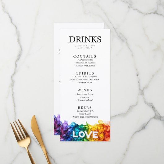 🌈 LGBT + mooie tekst Geschilderd met liefde bruil Menu (Voorkant / Achterkant in situ)