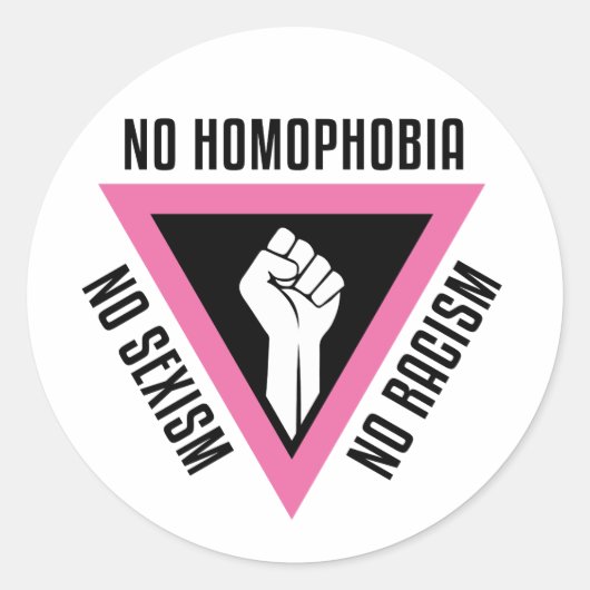 LGBT - Opgerolde vuist in de roze driehoek Ronde Sticker (Voorkant)