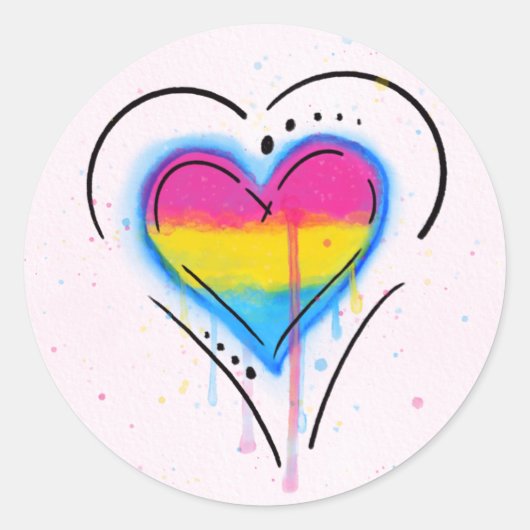 LGBT Pansexual Bisexual Pride Heart Flag Ronde Sticker (Voorkant)