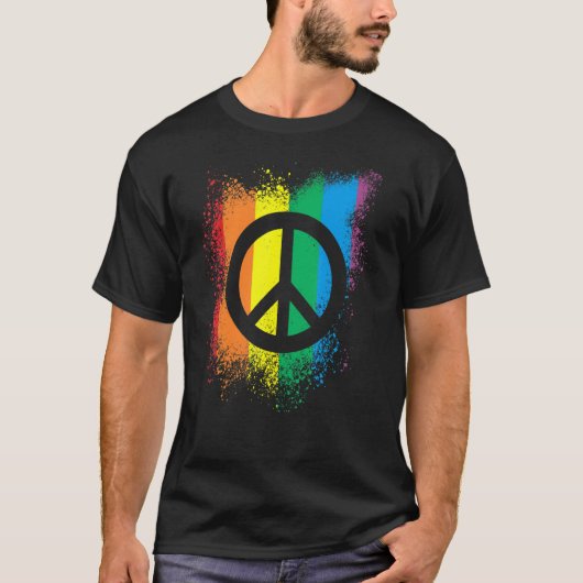 LGBT Peace Symbool Inkt Splash Gay Pride Regenboog T-shirt (Voorkant)