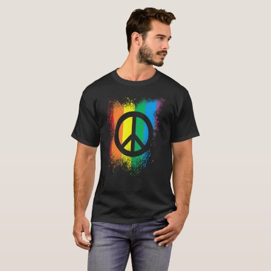 LGBT Peace Symbool Inkt Splash Gay Pride Regenboog T-shirt (Voorkant volledig)