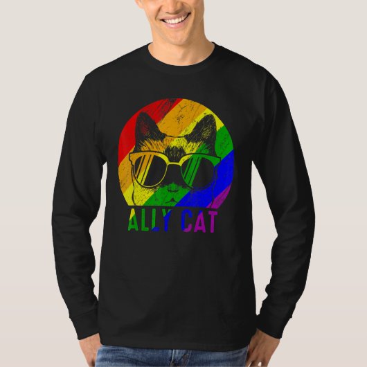 LGBT Pride Ally Kat Regenboog Vlag Gay Lesbisch Su T-shirt (Voorkant)