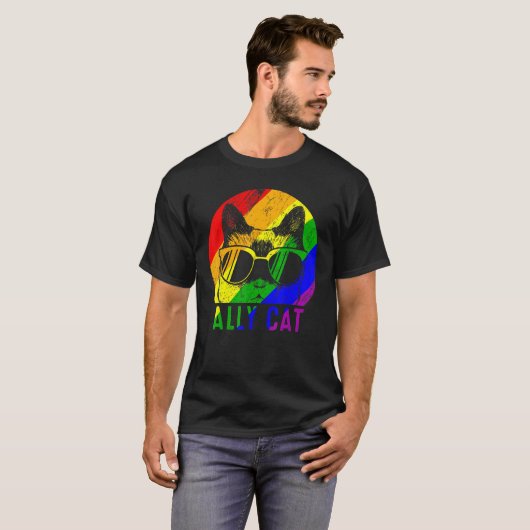 LGBT Pride Ally Kat Regenboog Vlag Gay Lesbisch Su T-shirt (Voorkant volledig)
