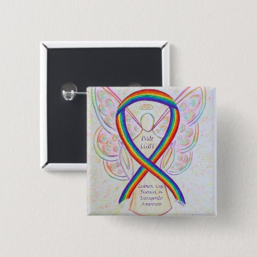 LGBT Pride Awareness Angel Ribbon Custom Pin Vierkante Button 5,1 Cm (Voorkant /achterkant)