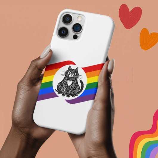 LGBT Pride Black & White Folk Art Kat iPhone Case iPhone 16 Hoesje
