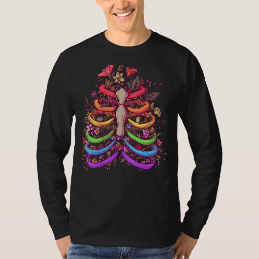 LGBT Pride Bloem Rib Kooi Rainbow Skelet Xray T-shirt (Voorkant)