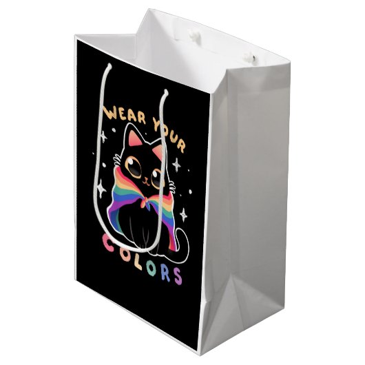 LGBT Pride Cat - Kawaii Rainbow Kat - Draag uw Medium Cadeauzakje (Voorkant Gekanteld)