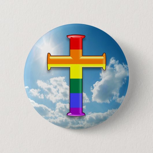 LGBT Pride Cross Ronde Button 5,7 Cm (Voorkant)