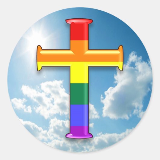 LGBT Pride Cross Ronde Sticker (Voorkant)
