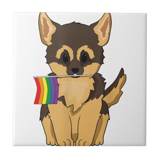 LGBT Pride Duitse Herder Hond regenboog vlag Gay L Tegeltje (Voorkant)