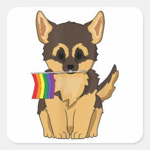 LGBT Pride Duitse Herder Hond regenboog vlag Gay L Vierkante Sticker