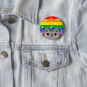LGBT Pride Flag Cat Button (In situ)