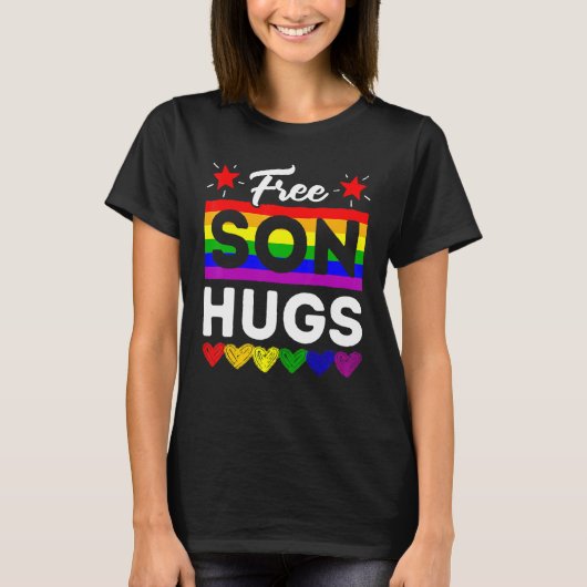 Lgbt Pride Free Son Hugs Rainbow Flag Support Fami T-shirt (Voorkant)