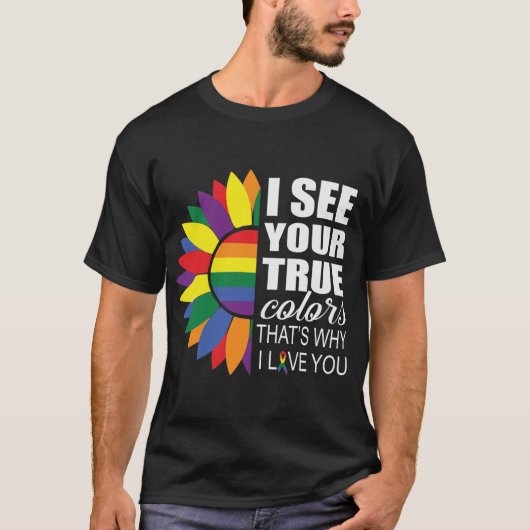 LGBT Pride Gay Lesbisch Modern Regenboog Zonnebloe T-shirt (Voorkant)