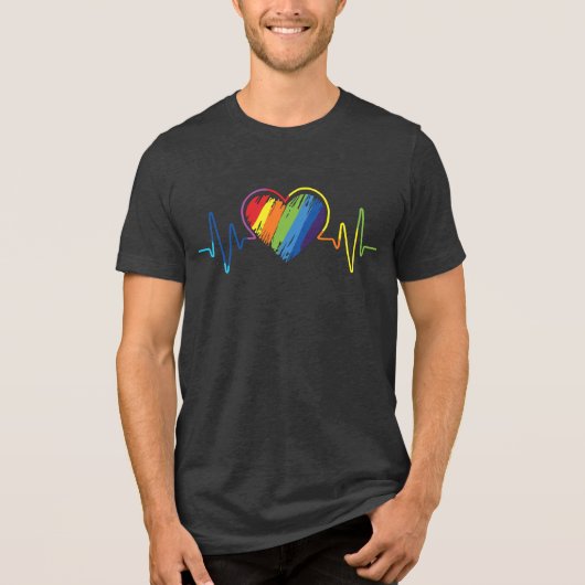 LGBT Pride Gay Lesbisch Moderne Regenboog Hartslag Tri-Blend Shirt (Voorkant)
