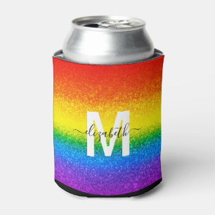 LGBT Pride Glitter Rainbow Stripes Monogram Naam Blikjeskoeler