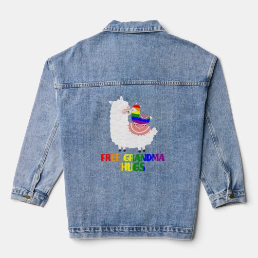 LGBT Pride Gratis Oma Hugs Llama Regenboog Familie Denim Jacket (Achterkant)