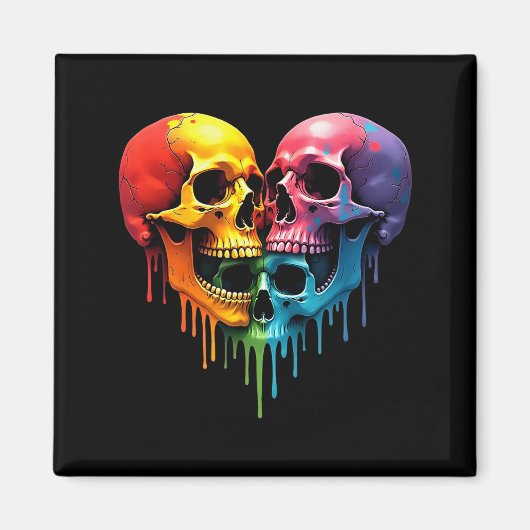 Lgbt Pride Halloween Horror Skeleton Skull Rainbow Magneet (Voorkant)