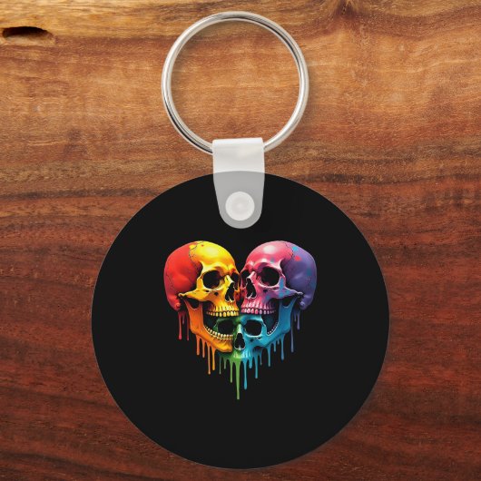 Lgbt Pride Halloween Horror Skeleton Skull Rainbow Sleutelhanger (Voorkant)