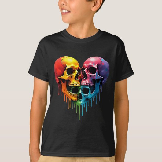 Lgbt Pride Halloween Horror Skeleton Skull Rainbow T-shirt (Voorkant)