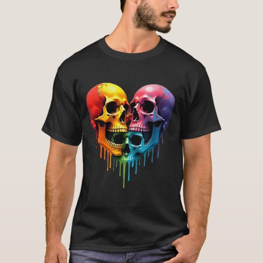 Lgbt Pride Halloween Horror Skeleton Skull Rainbow T-shirt (Voorkant)