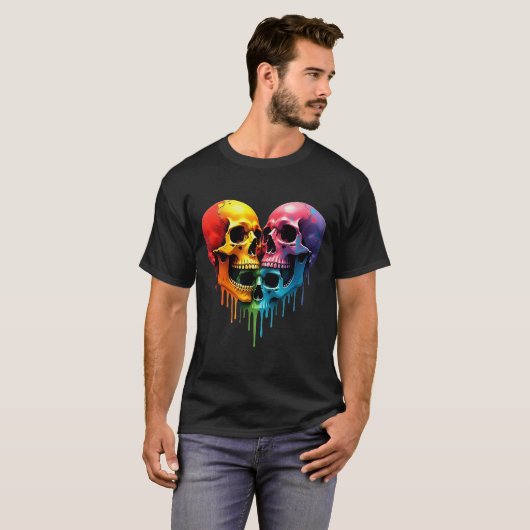 Lgbt Pride Halloween Horror Skeleton Skull Rainbow T-shirt (Voorkant volledig)