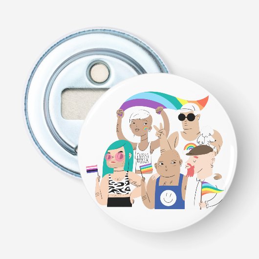 LGBT+Pride. HBT liefde. Regenboog vlag. Button Flesopener (Voorkant)