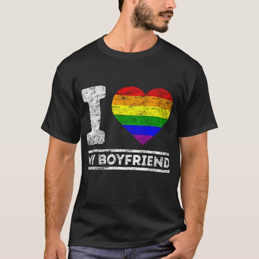 LGBT Pride I Love My Boyvriend Rainbow Support Fam T-shirt (Voorkant)
