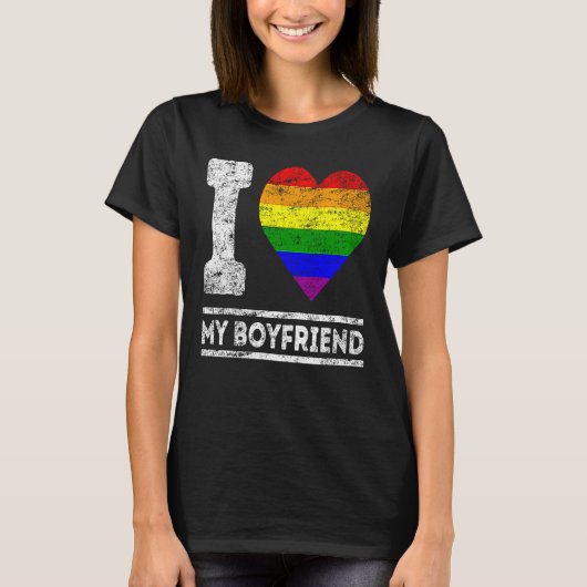 LGBT Pride I Love My Boyvriend Rainbow Support Fam T-shirt (Voorkant)