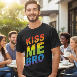 LGBT PRIDE Kus Me Bro Modern Regenboog Typografie T-shirt