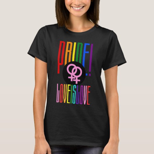 LGBT Pride Lesbian Relatie Sign Rainbow-tekst T-shirt (Voorkant)