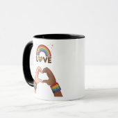 LGBT+Pride. Liefde regenboog. Hart. Mok (Voorkant links)