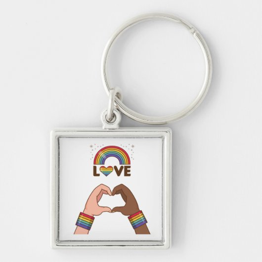 LGBT+Pride. Liefde regenboog. Hart. Sleutelhanger (Voorkant)