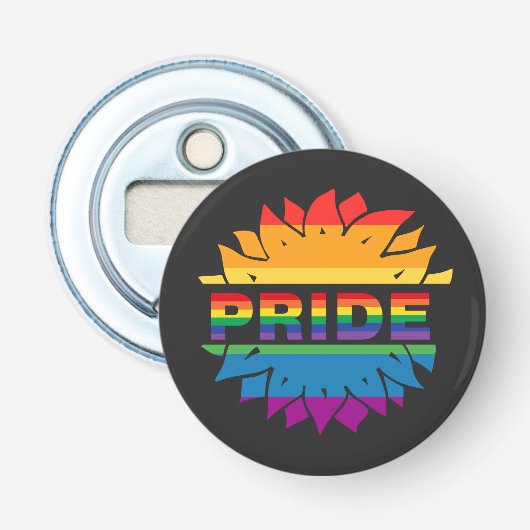 LGBT+Pride liefde, regenboogbloem Button Magnet Flesopener (Voorkant)