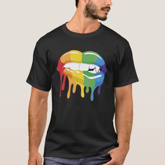 LGBT Pride Lips Colourful Brush Stroke Love Vampir T-shirt (Voorkant)