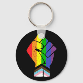 LGBT Pride (Progress) vlag met opgeheven vuist Sleutelhanger