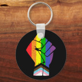 LGBT Pride (Progress) vlag met opgeheven vuist Sleutelhanger (Voorkant)