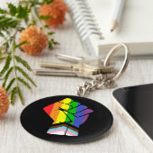LGBT Pride (Progress) vlag met opgeheven vuist Sleutelhanger (Zijkant)