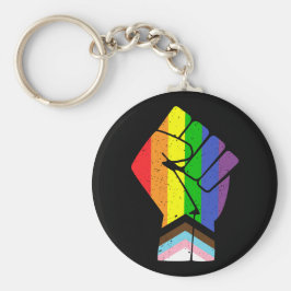 LGBT Pride (Progress) vlag met opgeheven vuist Sleutelhanger